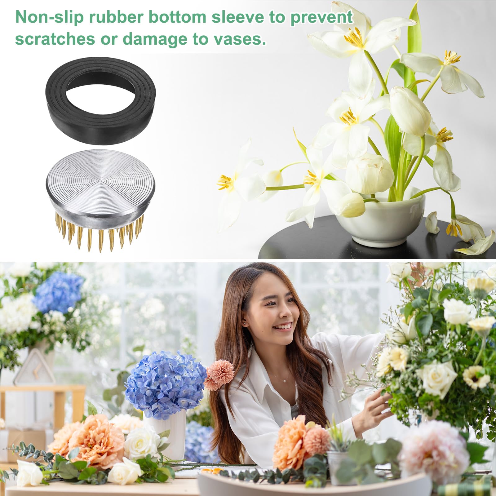 M METERXITY 12-Pcs Flower Frog 1.34" Round Copper Floral Arranger Pins Ikebana Holder W Rubber Base pour Flower Arrangements/Craft Plant/Home Decor, Floral Kenzan Fixed Tool [1.1cm Pins]