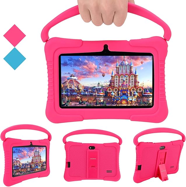 Veidoo Kids Tablet Android Tablet for Toddler, 7'' HD Display, 16GB Storage, Expandable Memory, WiFi, Dual Camera, Kids Content, Google Plays, Parental Control, Kid-Proof Case