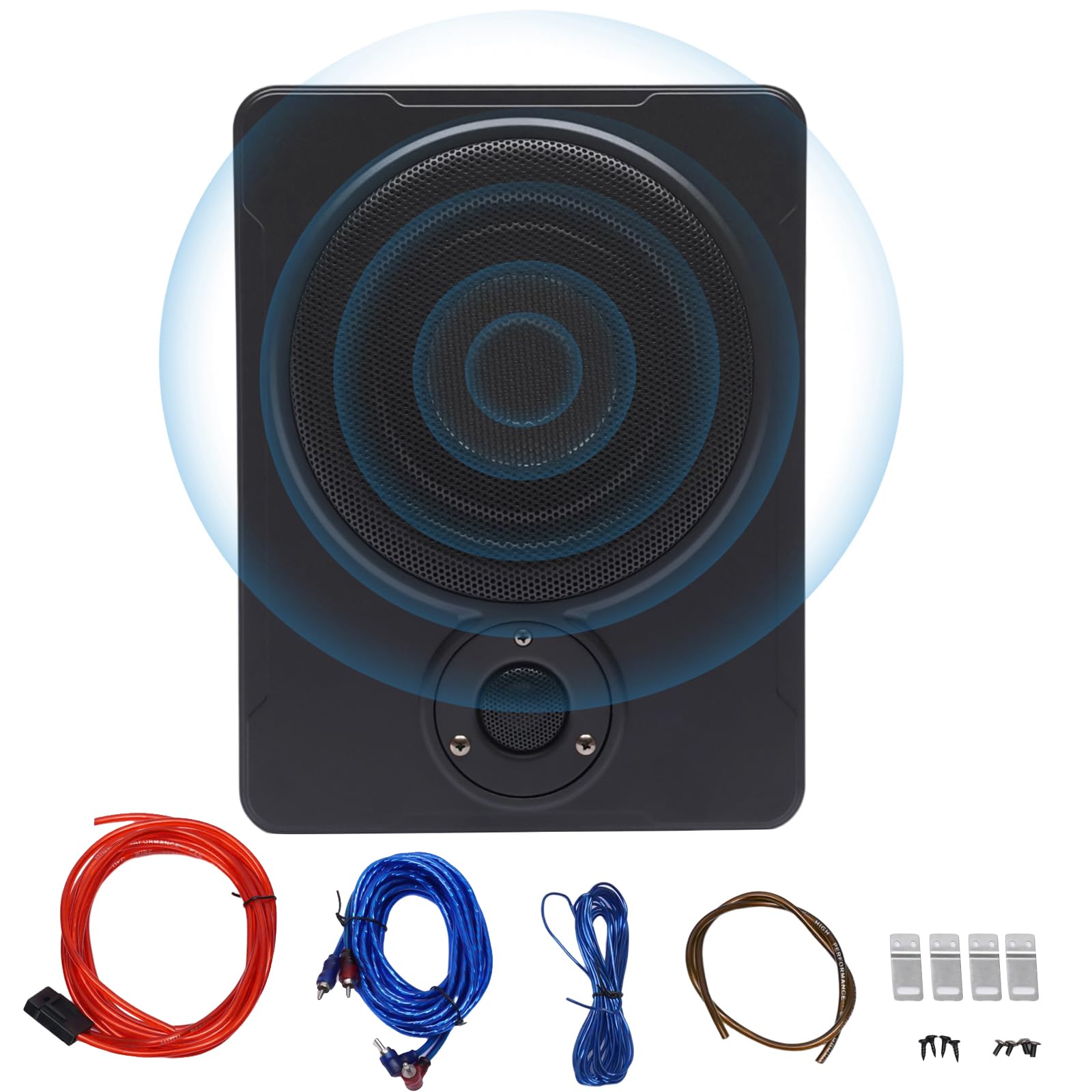 Subwoofer Activo de 8 Pulgadas 600W para Coche - Altavoz Bajo Asiento con Carcasa de Aluminio 12V - 70mm de Grosor para Camión, Caravana