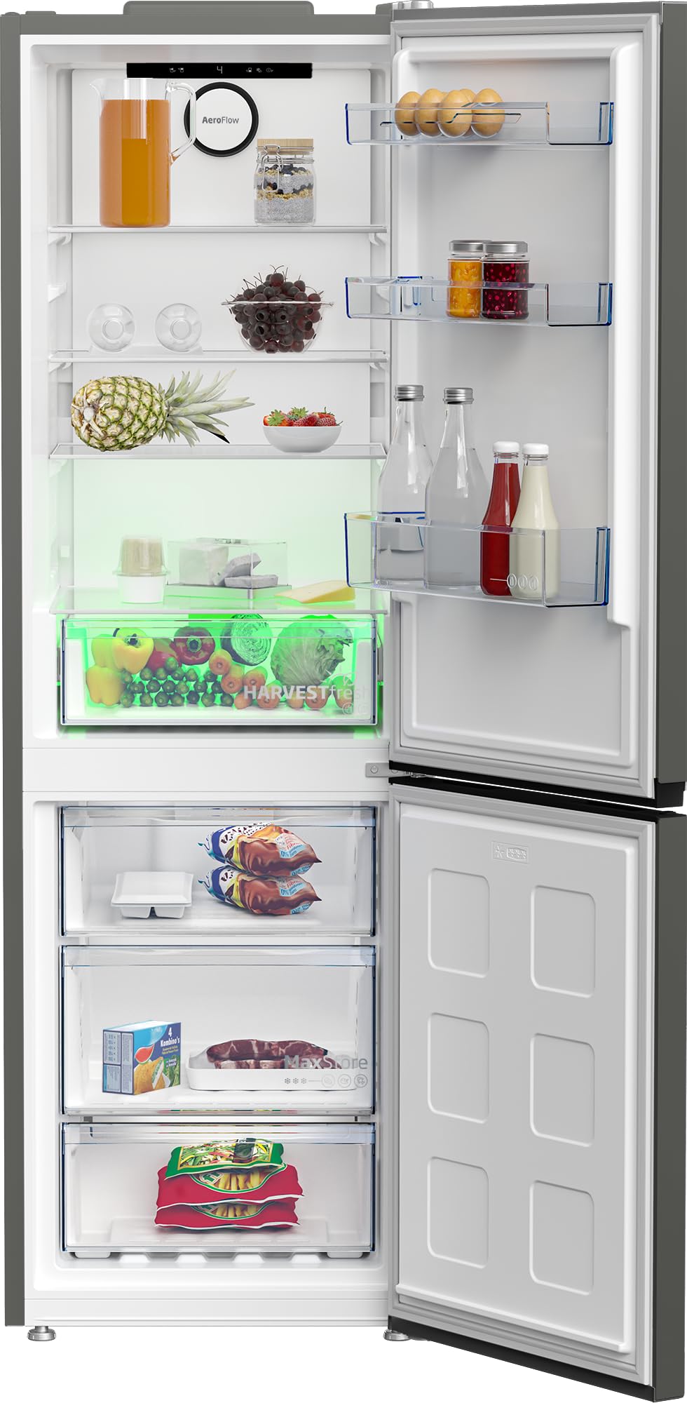 Beko - B5RCNA365HG - Frigorifero Combi 1,85metri, Classe D, Total NF, Compressore ProSmart™Inverter, Digitale interno, Metal Grey, AeroFlow, HarvestFresh, 36dbA