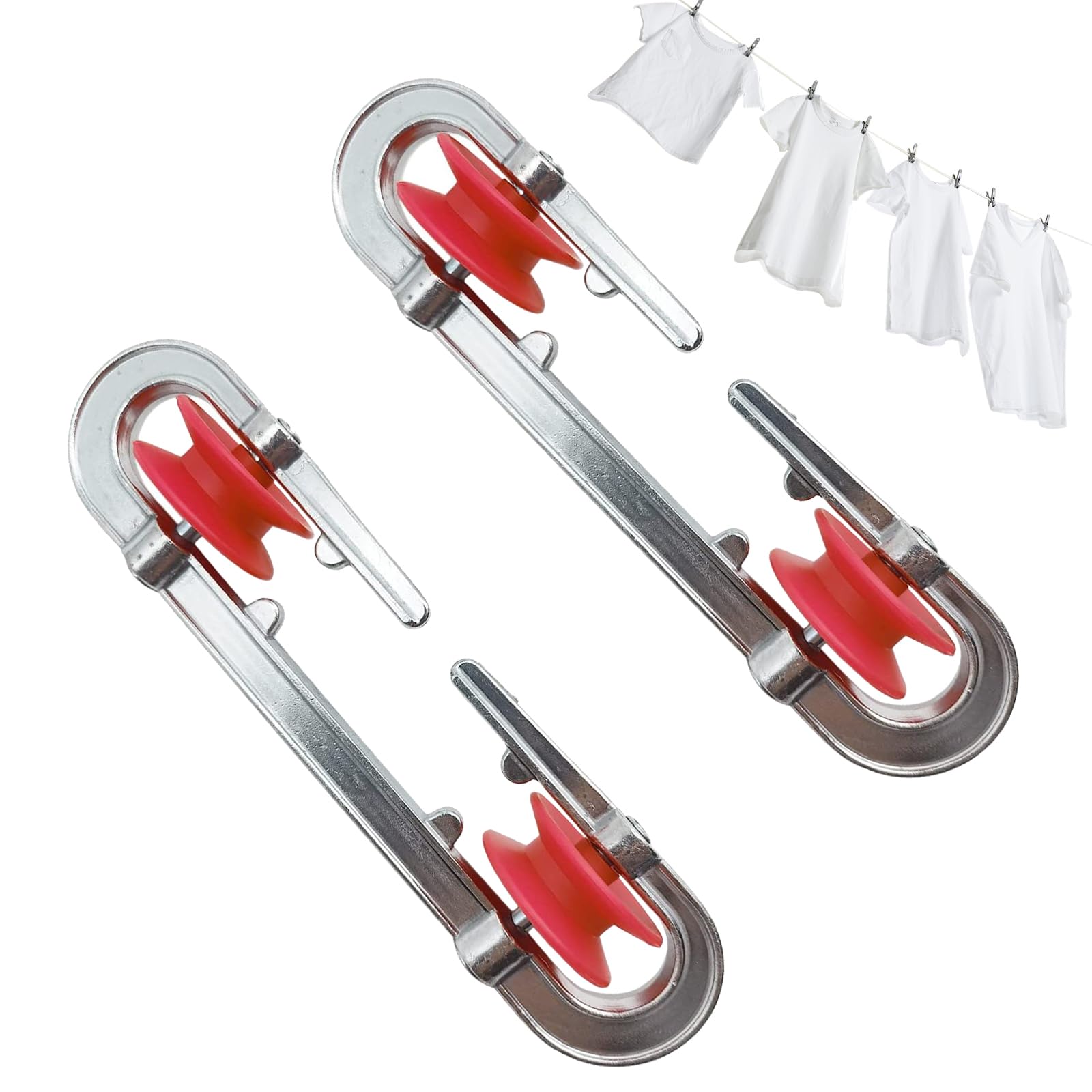 Ameble Red 2Pcs Aluminium Heavy Duty Clothesline Spreader, Outdoor Clothes Line Separator Pulley For Long Clothesline And Heavy Loads, Rust-Resistant Laundry Accessory
