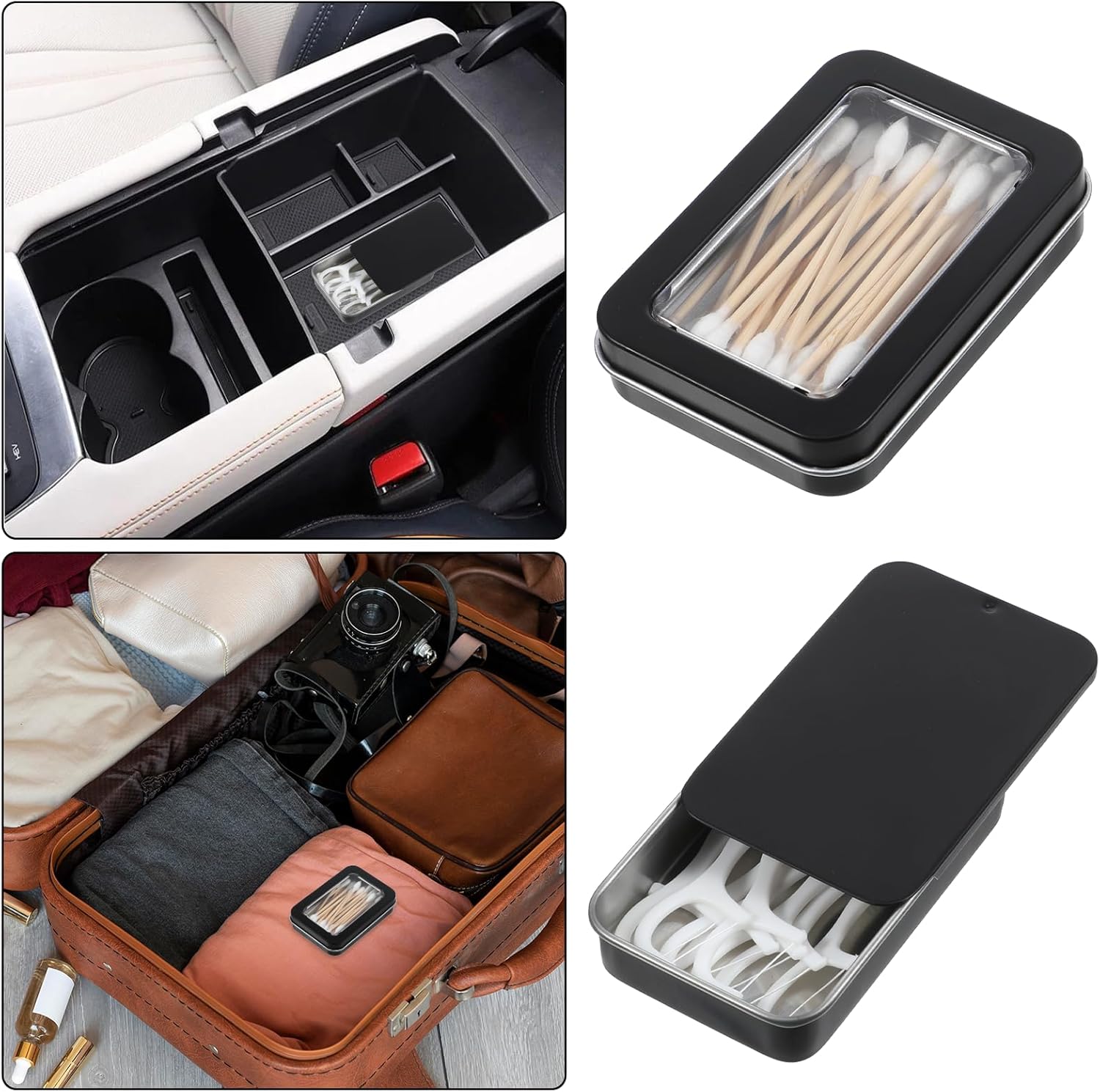 4pcs Cotton Swab Holder Mini Metal Tin Box Container Portable Dental Floss Holder Travel Floss Picks Case Hair Tie Flosser Dispenser Organizer with Slide Top and Dustproof Lid for Small Item Black - Image 7