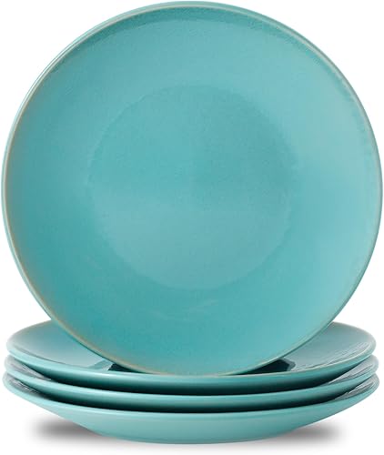 Juego de 4 platos llanos de cerámica verde claro de 8 pulgadas, platos de ensalada de porcelana para pizza, pasta, postre, aperitivos, aperitivos