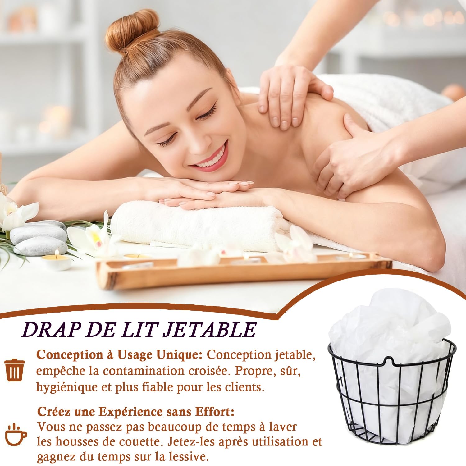 Lot de 100 Drap Jetable Table Massage 80x180cm Non Tissé Blanc pour SPA Salon Tatouage Hôpital