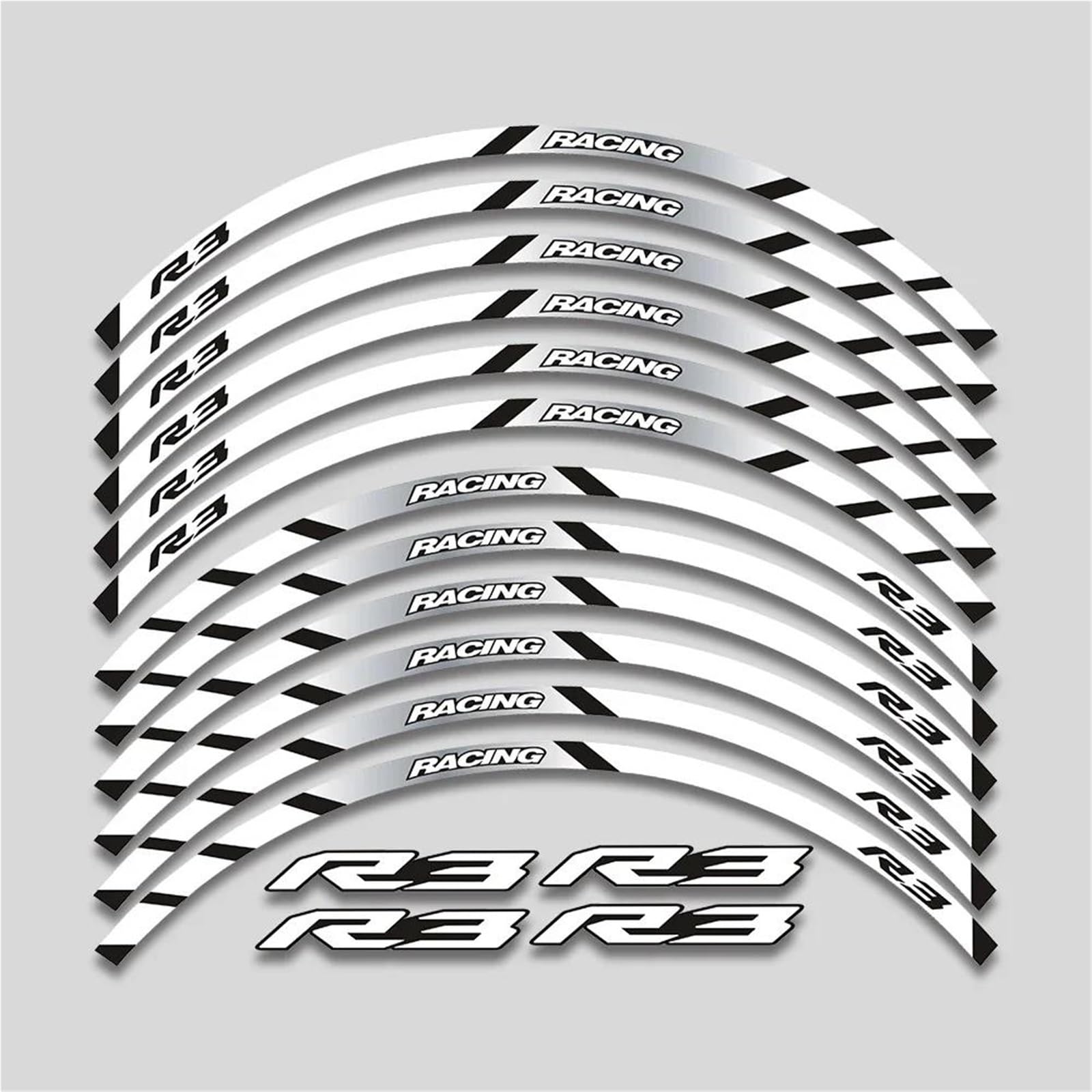 Decorative Stickers 17inch Motorcycle Accessories Stickers Rim Tire Decorative Decals Wheels Hub Reflective Stripes Tape Set for Y-AMAHA YZFR3(White)