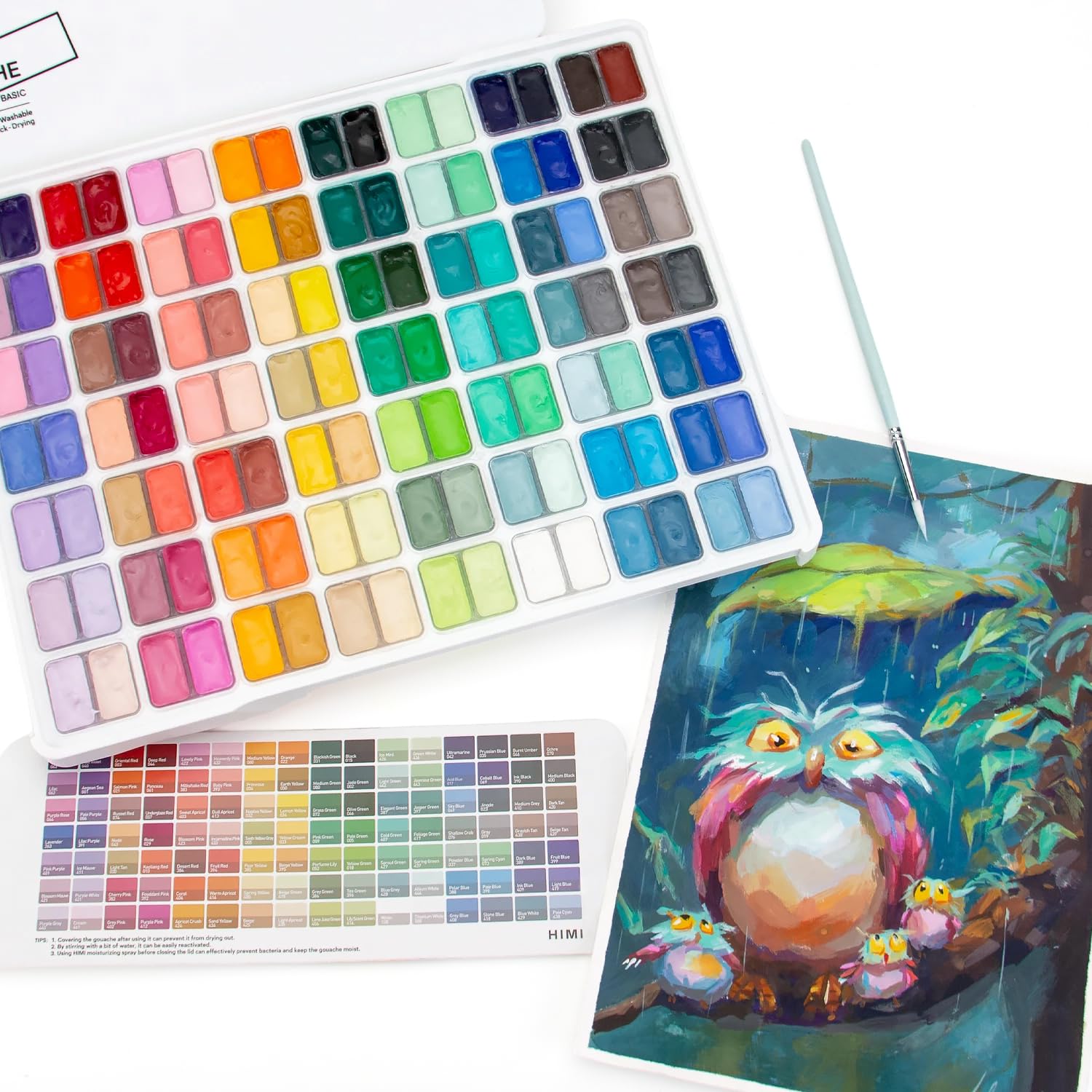 HIMI Gouache Paint Set, 112 Colors x 12g Twin Jelly Cup Design in a Carrying Case, Non-Toxic Paint for Canvas and Paper, Perfect for Artists, Student, Gouache Opaque Painting(White) - Image 7