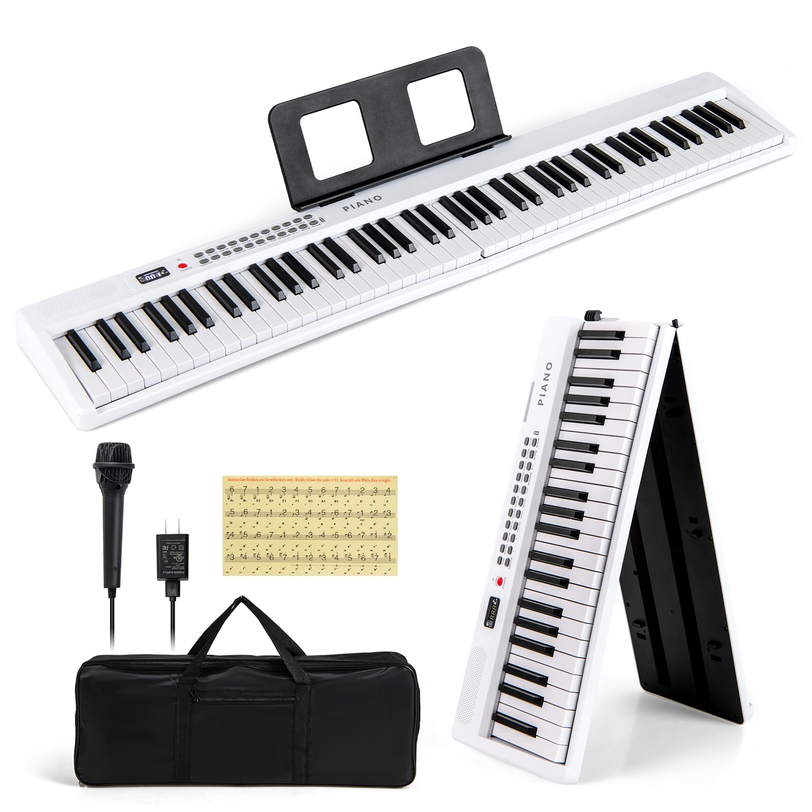 DREAMADE Clavier Numérique Pliable à 88 Touches, Semi-Lesté de Taille Standard avec MIDI Sans Fil, 2 Haut-Parleurs, Piano Portable pour Débutants, Enfants, Adultes (Blanc)