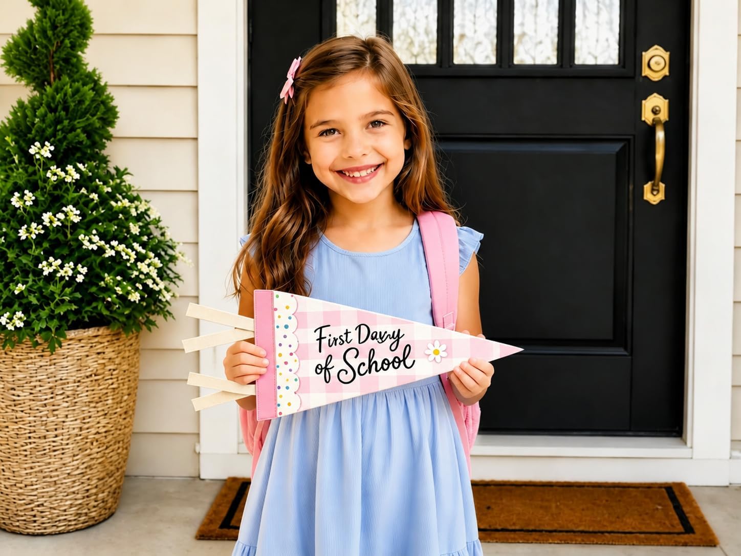 Pink Cute First Day of School Pennant Felt Flag,Back to School Sign image 2