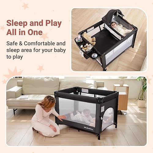 Miniatura 6 de ELEMARA Parque 5 en 1, Moisés Ajustable para Bebé al Lado de la Cama, Configuración de 1 Segundo, Parque Plegable desde Recién Nacido hasta Niños
