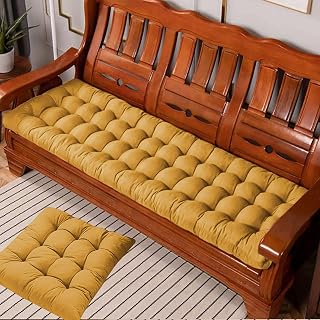 EN AyuL Thick 8cm Garden Bench Seat Cushion Pad 2/3 Seater,Rectangle Bench Cushion Cotton Bench Seat Pad for Patio Swing Indoor Outdoor (160 * 55cm,Yellow)