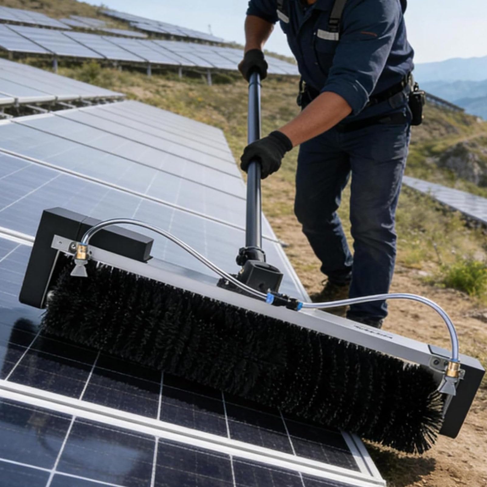 Cashwise Photovoltaic Panel Electric Cleaning Brush 60cm Cleaning Width, Outdoor Telescopic Roller Brush Kit Lightweight Telescopic Aluminum Rod, Automatic Water Supply LithiumBattery-7.5m/24.6ft