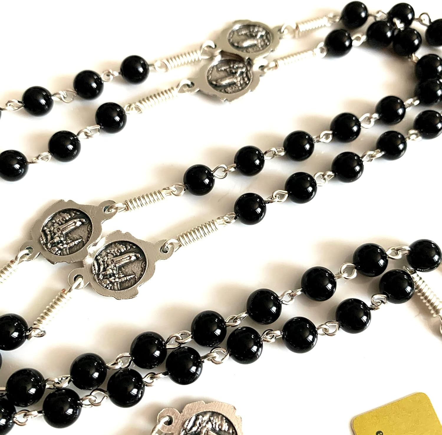 elegantmedical HANDMADE Lady of Fatima Black Agate Beads Gift Rosary Necklace Cross Pardon Crucifix Catholic Gifts