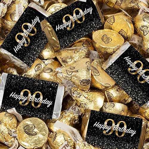 131 piezas de dulces de cumpleaños número 90 en miniatura, besos de chocolate y almendras doradas (1.65 libras, aproximadamente 131 piezas)