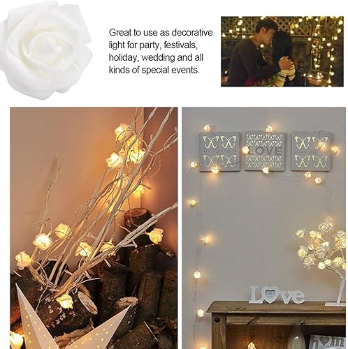 Miniatura 4 de Dioche Guirnalda de 20 luces LED de rosas, guirnalda de luces artificiales USB para decoración de boda del día de San Valentín (9.8 ft, 20 luces,