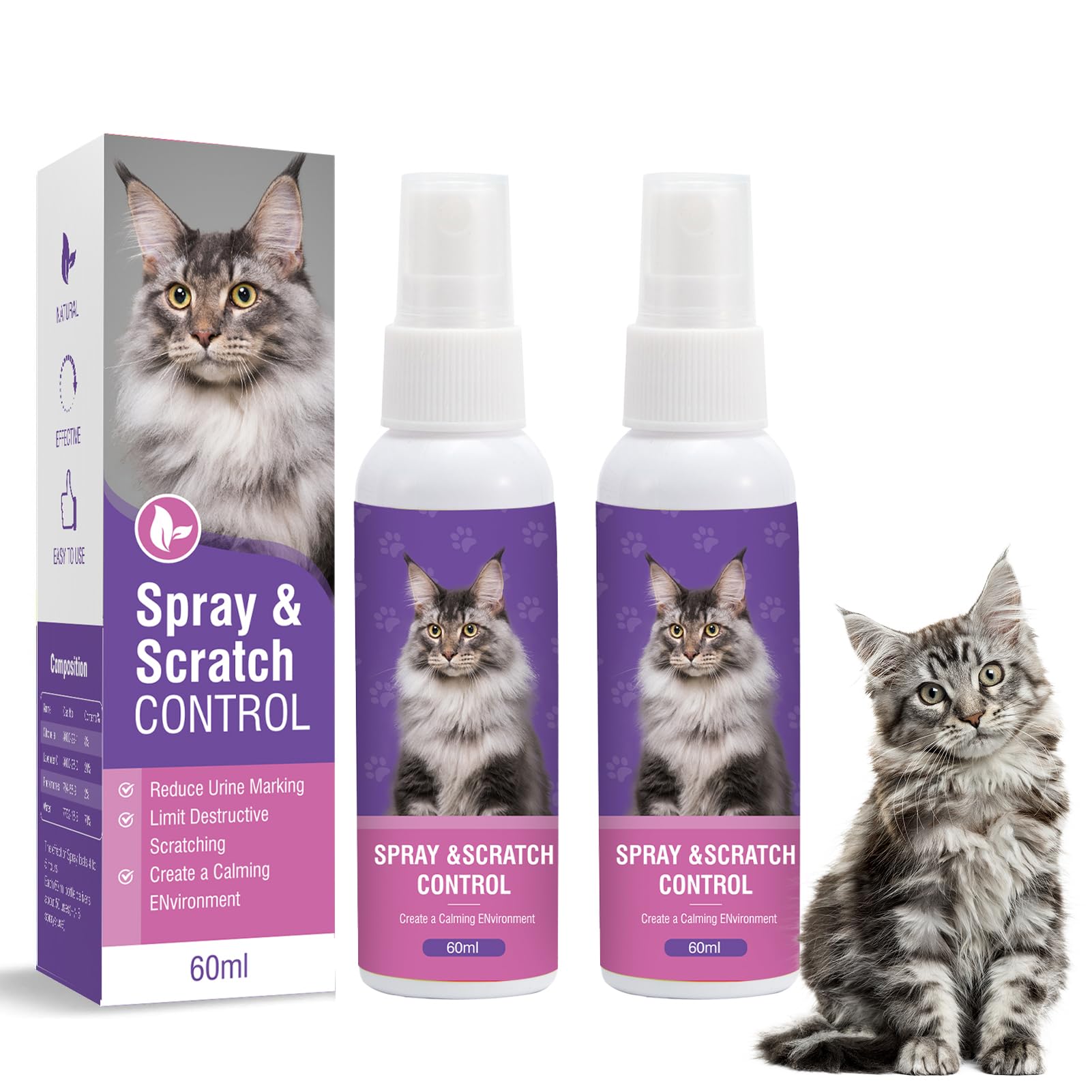 Relajante para Gatos Spray 2 Piezas Feromonas Calmante Gatti Tranquilizante Gato Relajantes Antiestres Anti Estres ArañAzos Soluciona Signos Miedos Cambios Marcaje Orina Conflictos Entre Recambios M