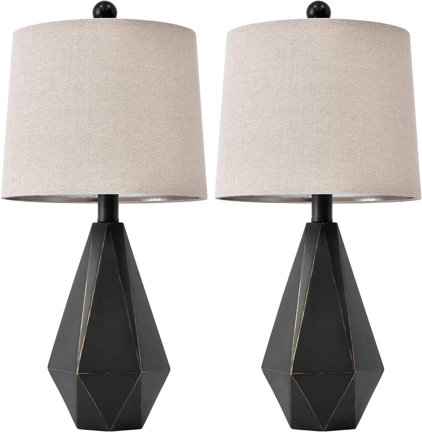 CCXXYGWJ Lampada da Tavolo Rustica in Stile Rustico con Paralume in Lino, Camera da Letto, Comodino, Decorazione, Nero con Oro, Confezione da 2, Adatta per Soggiorno, dormitorio, Ufficio,