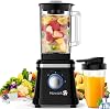 Howork Stand Mixer High Performance Mixer 1200 W Mixer Smoothie Maker 1.6 L Stand Mixer Glass 2 Speed Levels + Pulse Function 6 Stainless Steel Knives with 400 ml Travel Mug and Brush (Black)