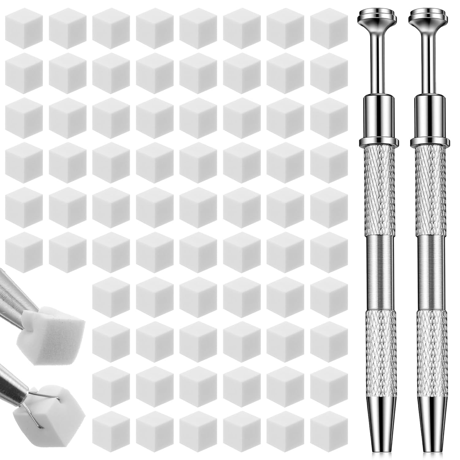 200PCS Nail Sponges for Ombre, Soft Nail Art Sponge with Stainless Steel Grabbing Pen, Mini Aura Blending Sponges for Manicure Salon Supplies Accessories
