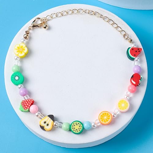 Miniatura 8 de 100 cuentas espaciadoras de frutas mixtas de colores de arcilla polimérica para bricolaje, joyería, pulseras, aretes, collares, suministros para