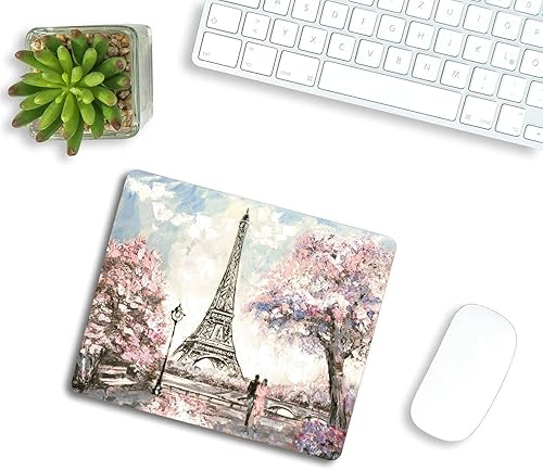 Miniatura 4 de Alfombrilla de mouse rectangular París Torre Eiffel, amante romántico, diseño personalizado con textura de flor rosa, alfombrilla de mouse lavable,