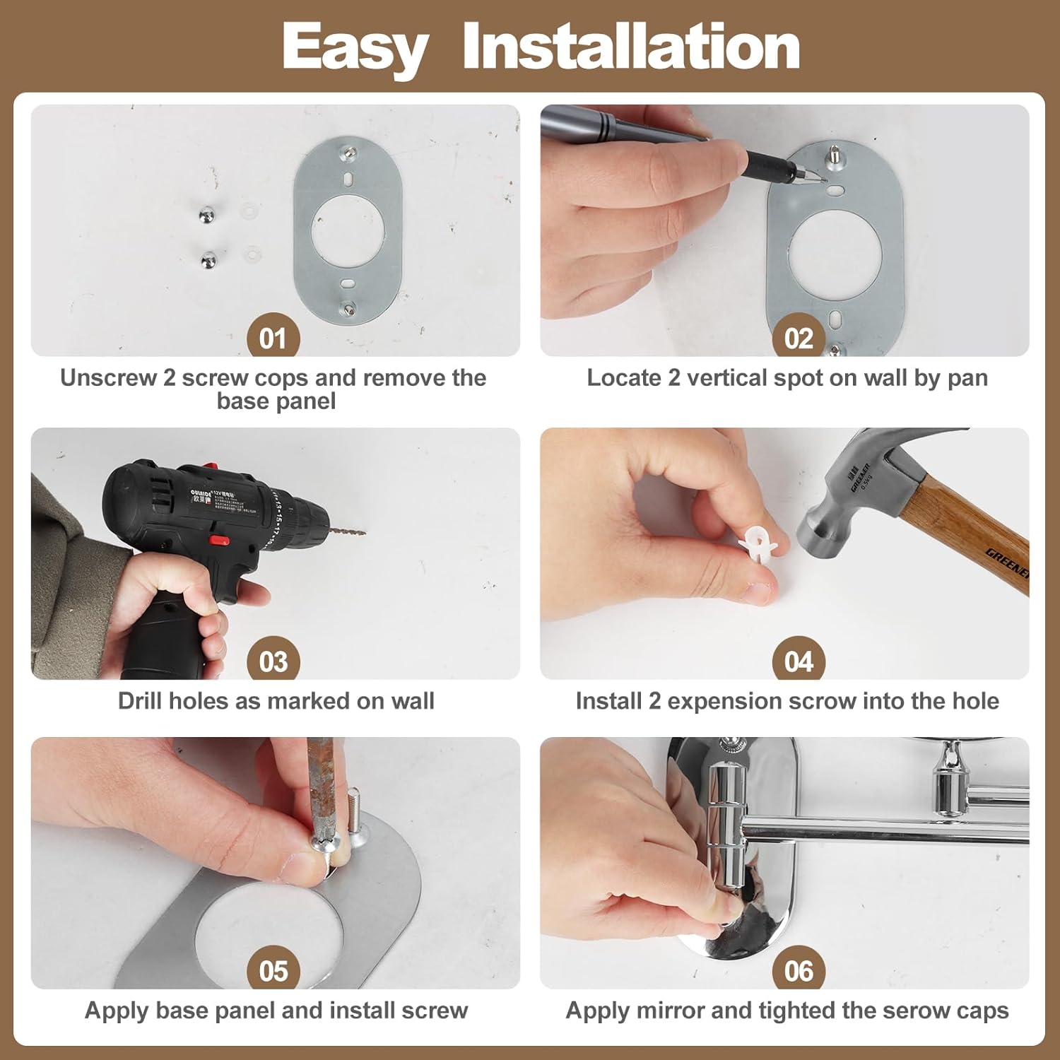 Rechargeable Lighted Wall Mounted Makeup Mirror, 8" Double-Sided Magnifying Mirror with Lights 20X, 3 Color and Switch Dimmable Shaving Mirror, 360 Rotation Foldable Bathroom Mirror, Chrome - Image 7