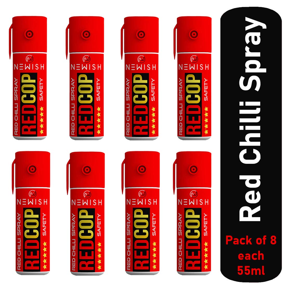 Newish Red Chilli Pepper Spray for Self-Defense - 55 ML (Pack of 8) | Personal Safety Spray for Women, Students & Seniors | Compact, Quick-Action, Pocket-Friendly, Non-Lethal, 15 ft Range