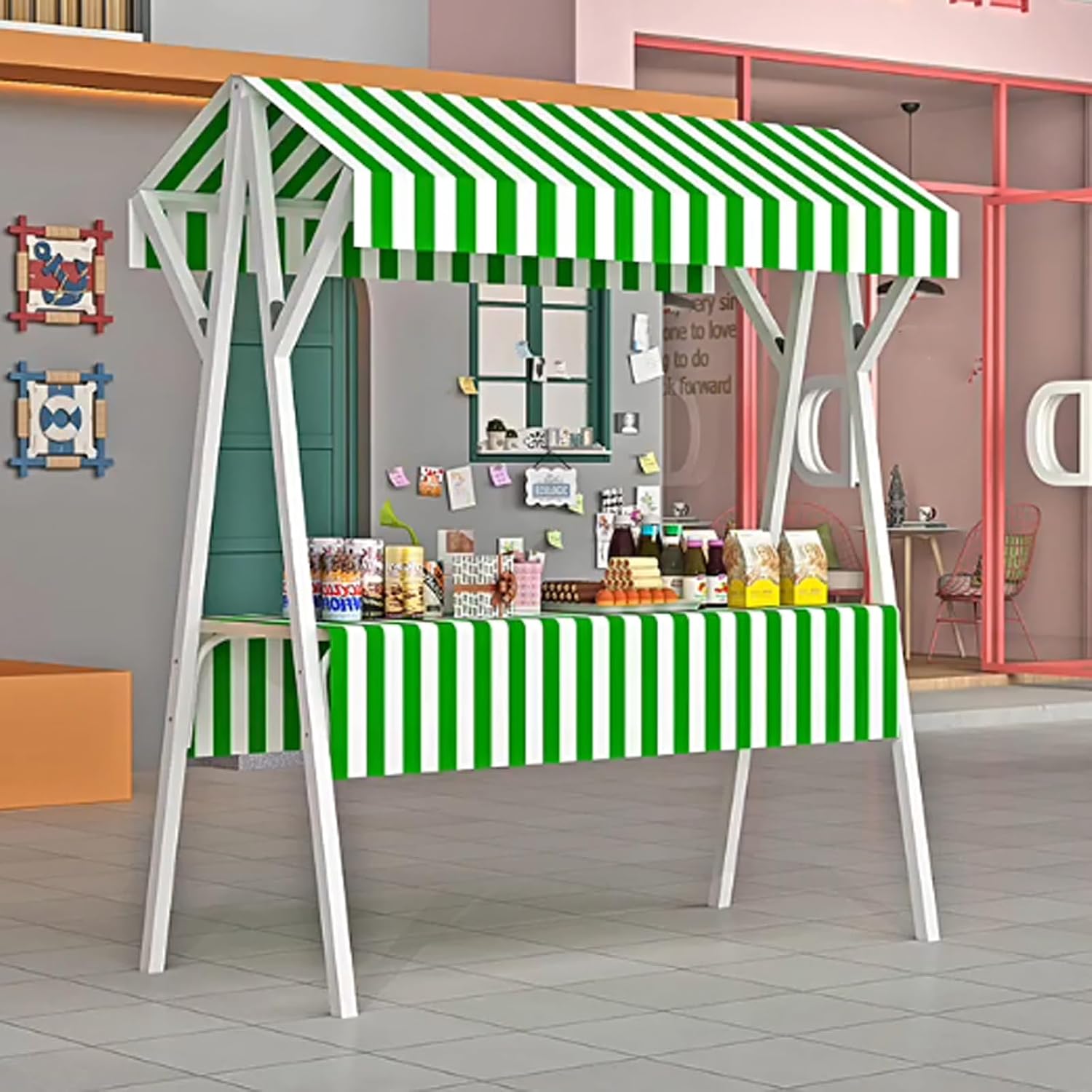 Green Commercial Kiosk Display Counter, 150Kg Load-Bearing Outdoor Canopy, 200Cm Height Promotional Flower Cart(160x60x200 cm(63x23.6x78.7 in))