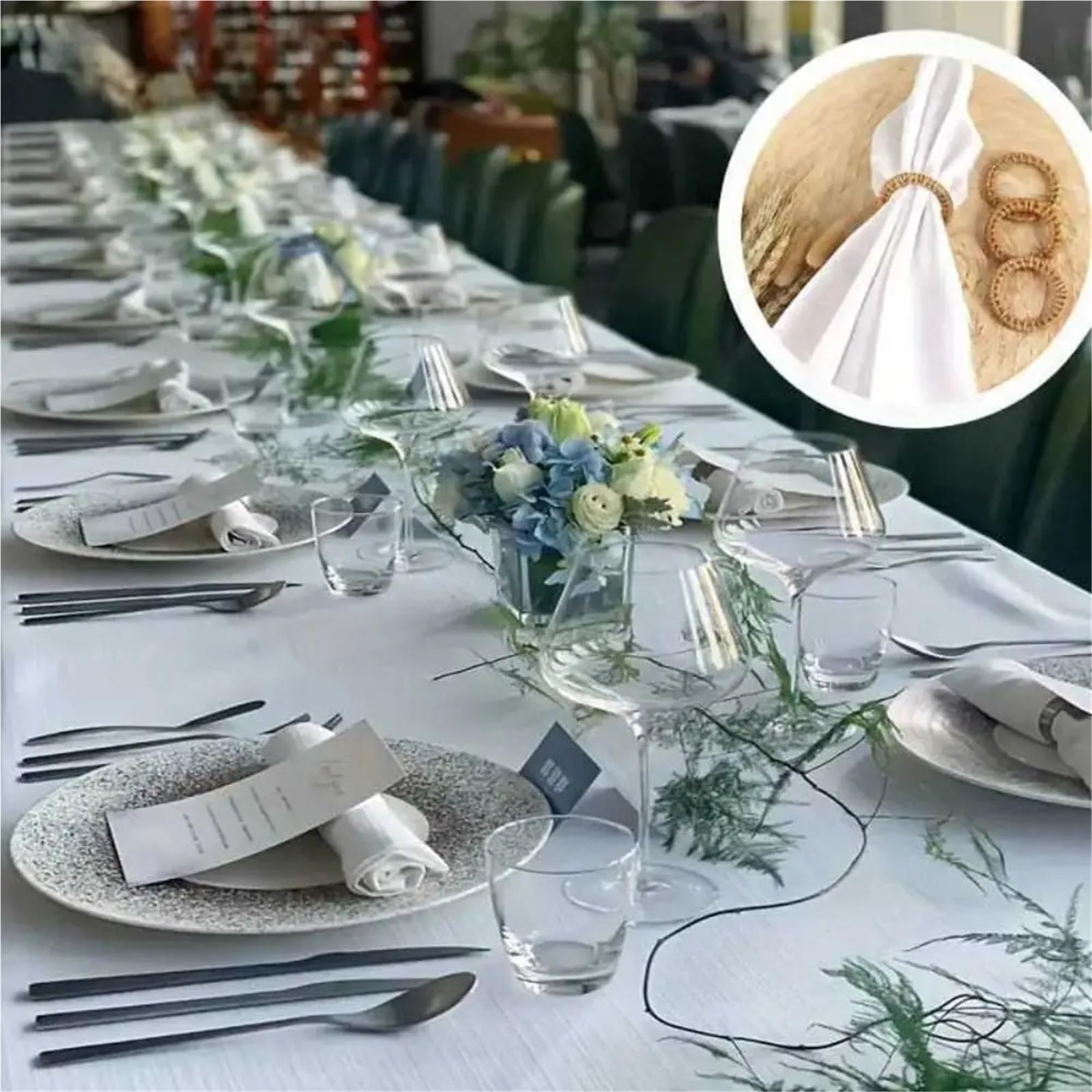 Lot de 38 ronds de serviette en rotin texturé rustique en fibre de bambou pour décoration de table à manger