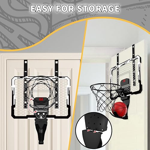 Miniatura 40 de QDRAGON Aro de baloncesto para interiores para niños, mini aros de baloncesto sobre la puerta con 7 luces LED, juguetes de baloncesto, regalos