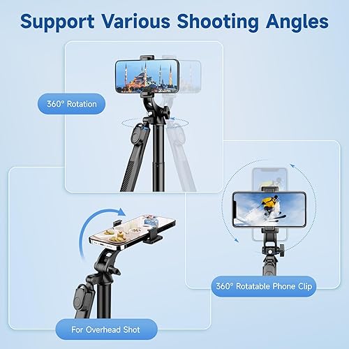 Miniatura 5 de Trípode para teléfono, trípode para selfie stick de 69 pulgadas para iPhone con control remoto, trípode de viaje ligero y rotación de 360,