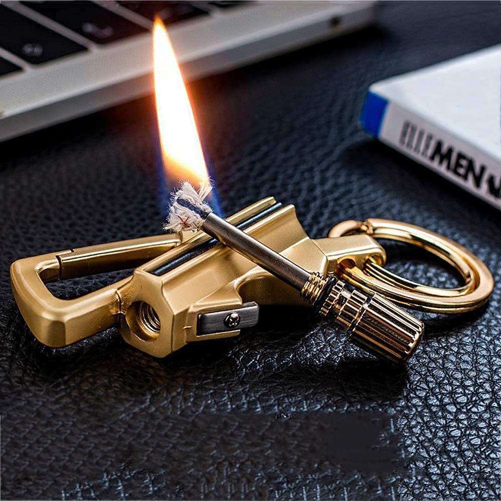 Mishrit Matchstick Fire Starter Keychain Bottle Opener, Permanent Metal Match Waterproof Flint Fire Starter, Kerosene Refillable Lighter for Hiking Camping 1 Piece Multicolor-image-9