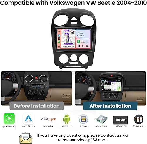Miniatura 24 de Radio de coche para Volkswagen VW Beetle 2004 2005 2006 2007 2008 2009 2010 con Carplay inalámbrico/Android Auto, [2G+64G] 9 pulgadas Android