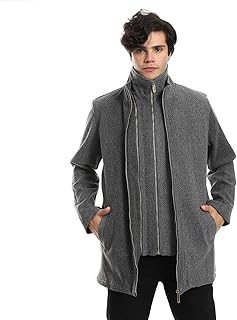 معطف صوف جوخ برقبة عالية وسوست متعددة للرجال من اندورا