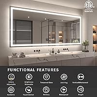 Vista 2 de 72x36 Large LED Mirror for Wall, Lighted Bathroom Vanity Mirror with Lights, Dimmable, Anti-Fog (Backlit + Front Lighted)