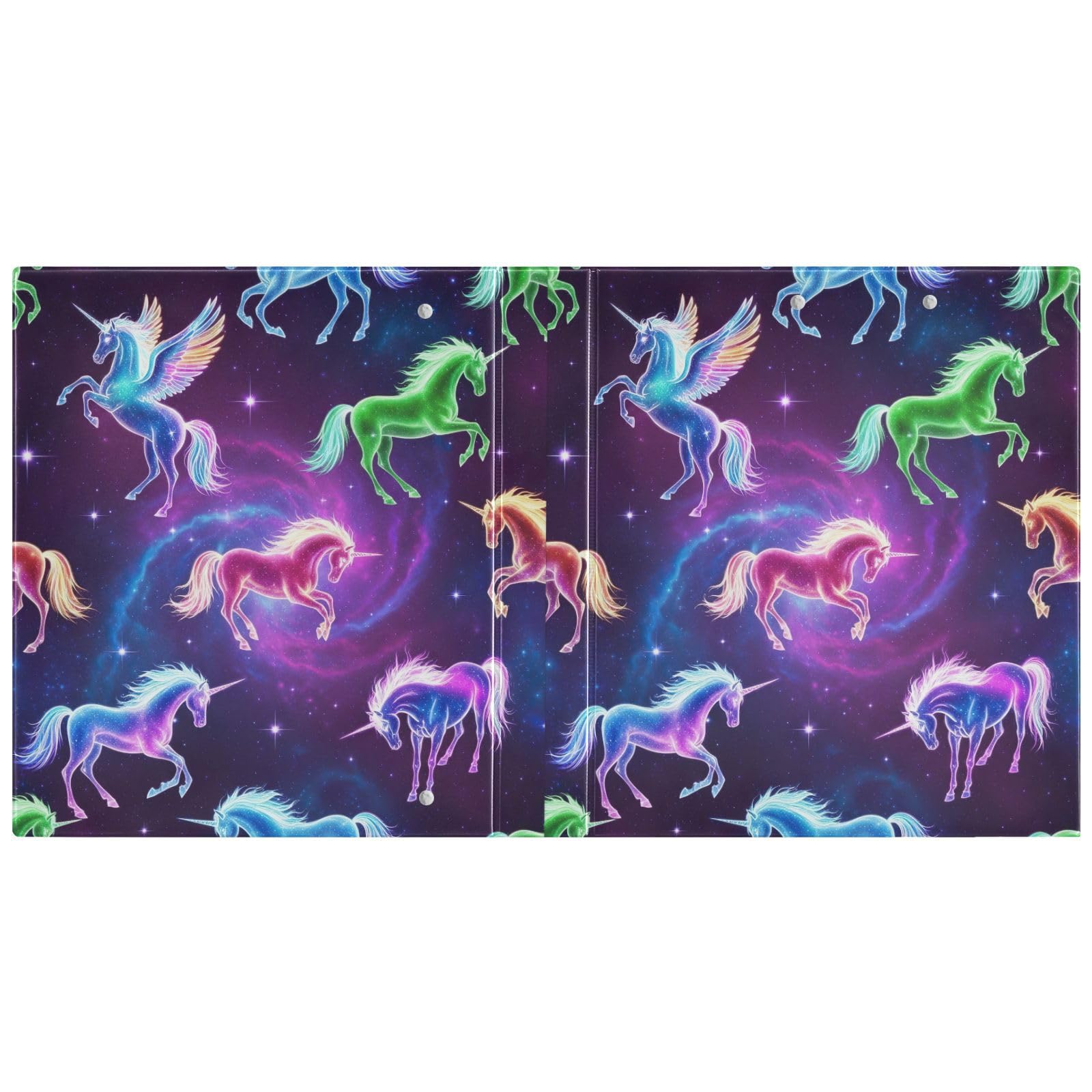 Unicorns - Carpeta de 3 anillos morados, carpeta de anillos en D, paquete de 2 | Con portapapeles y bolsillos, para escuela, universidad, oficina