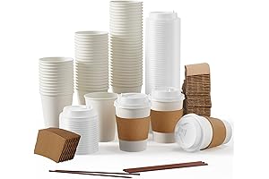 JOLLY PARTY 12 oz Disposable Paper Coffee Cup with Lids, Sleeves, and Stirrers