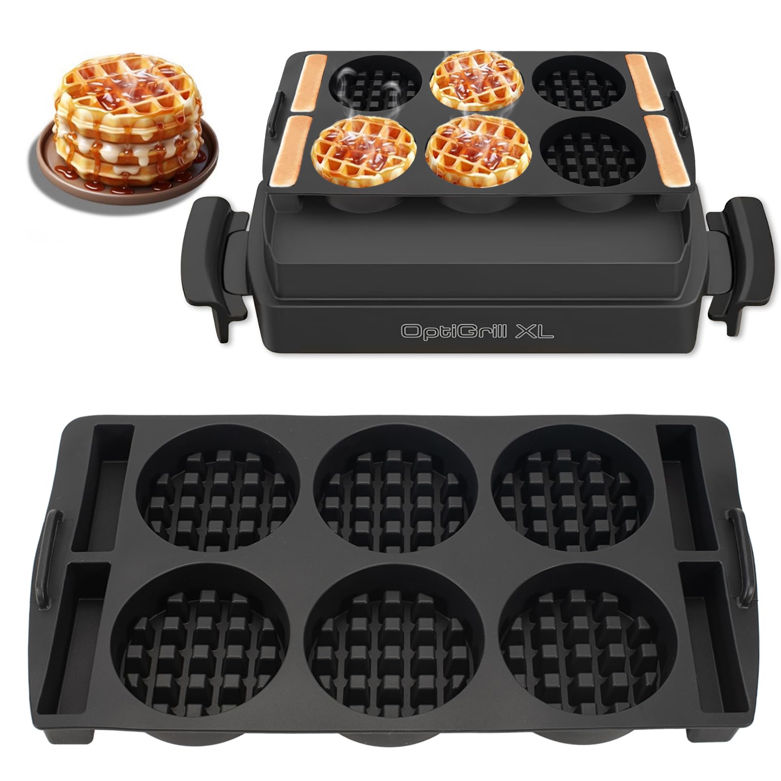 Plaques Gaufres Accessoires Compatible avec Optigrill XL, Insert Gaufrette pour Tefal OptiGrill Elite, Plus, Insert de Plat à Cuisson en Silicone pour Gaufres Belges 4 en 1 2 en 1