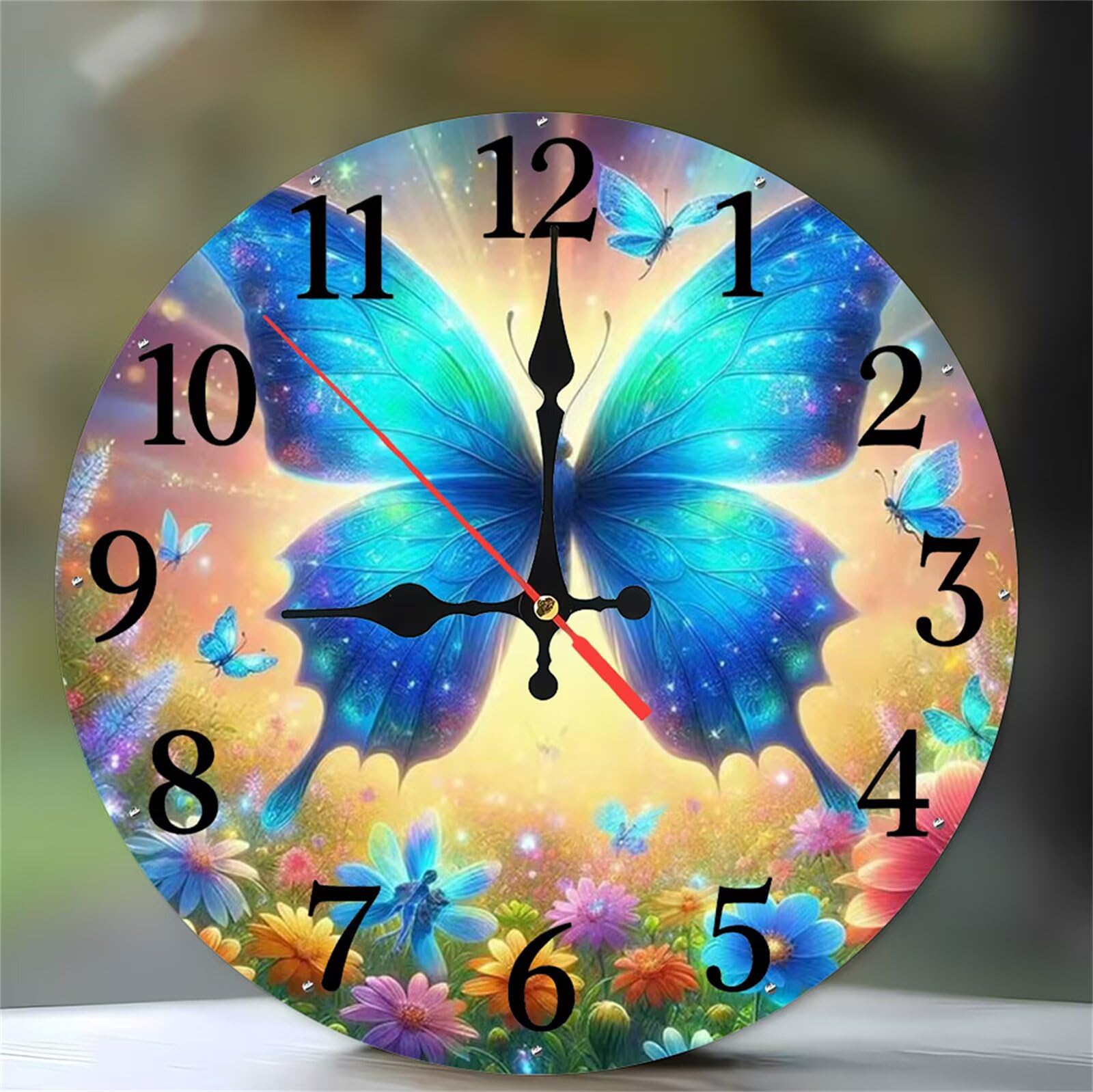Horloge murale pour décoration de cuisine et salon pendule fleur de papillon