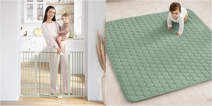 Baby Safety Gate and Square Kids Play Mat Bundled by Comfy Cubs