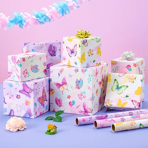 Vista 234 de WERNNSAI Rollos de papel de regalo de dinosaurios, 3 rollos de papel de regalo de dinosaurio rosa de 17 x 120 pulgadas, para bebés, niñas, Pink