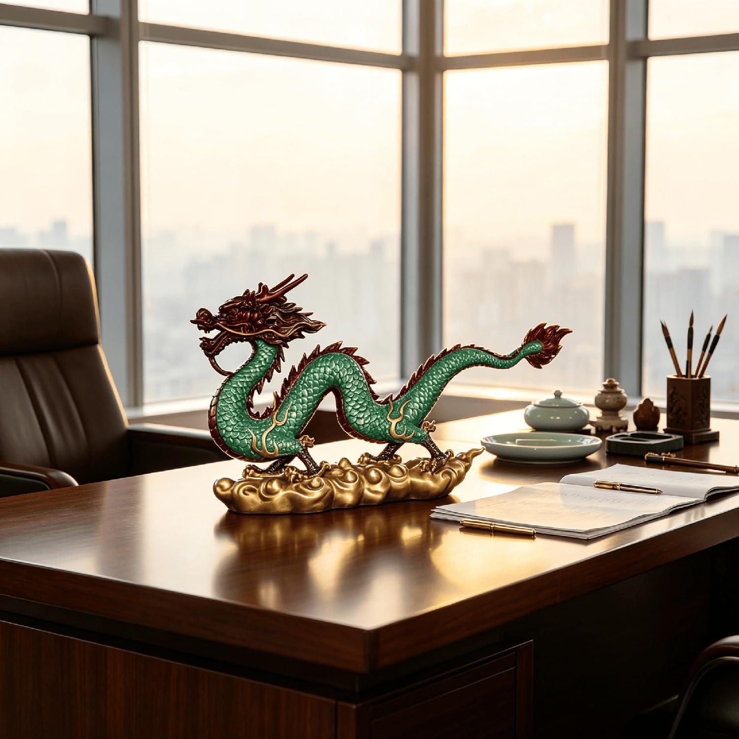 Pure Copper Chinese Dragon Statue,Hand Painted Dragon Feng Shui Sculpture,S