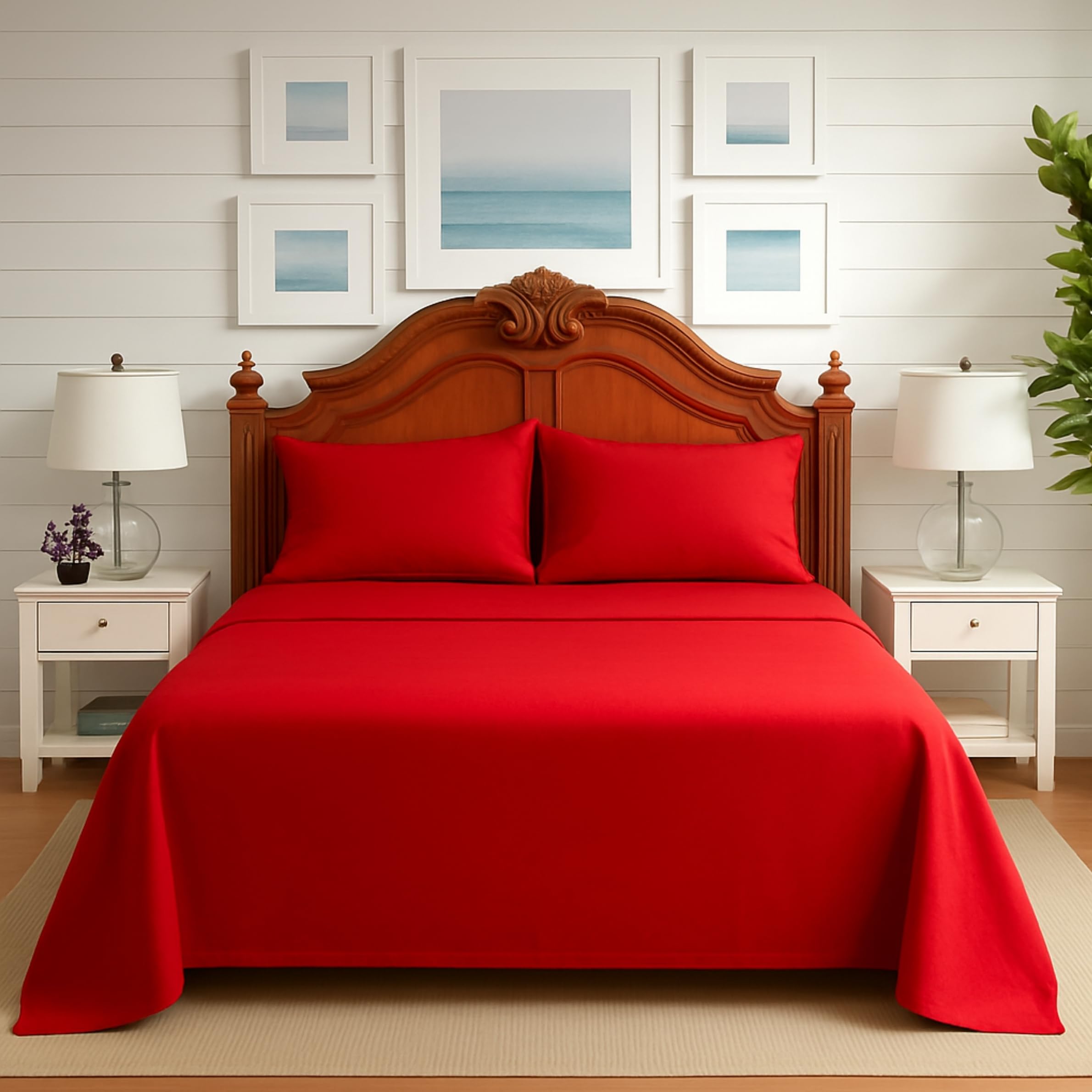 Premium Polycotton Easy Care Flat Sheet – Soft, Durable & Breathable Bed Sheets for Everyday Comfort (Red, King (254cm x 275cm))