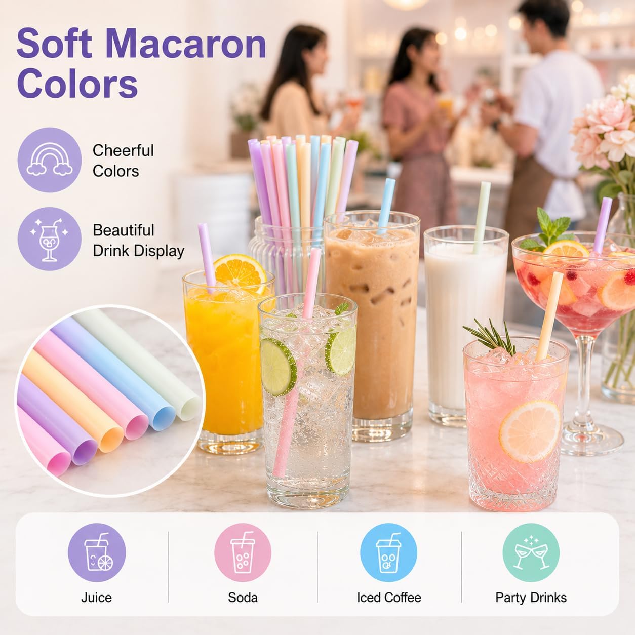 500 Pcs Colorful Pastel Plastic Straws Disposable, 8.26 Inch Straight Drinking Straws Bulk Pack for Juice, Iced Coffee, Cocktails, Birthday, Baby Shower