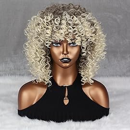 Xinran Blonde Curly Afro Wigs for Black Women, Ombre Blonde Afro 70s Wigs for Women, 70s Kinky Curly Wigs Brown Mixd Blonde