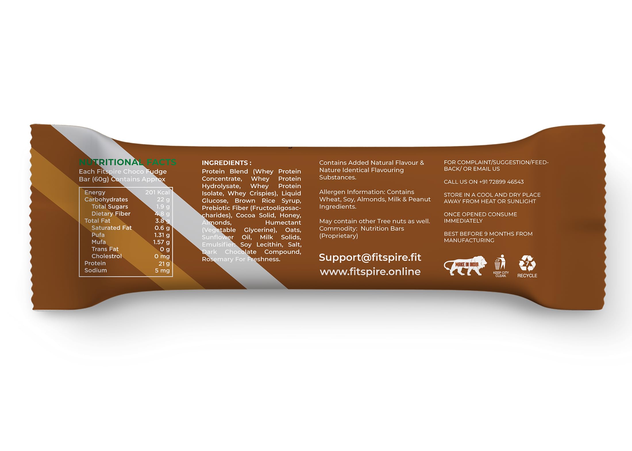Fitspire Choco Fudge Protein Bar | 21g Protein with Premium Advanced Whey Blend | High Fiber | Cholesterol Free | Healthy Snack & Nutrition Bars – Pack of 8 - Image 2 thumbnail