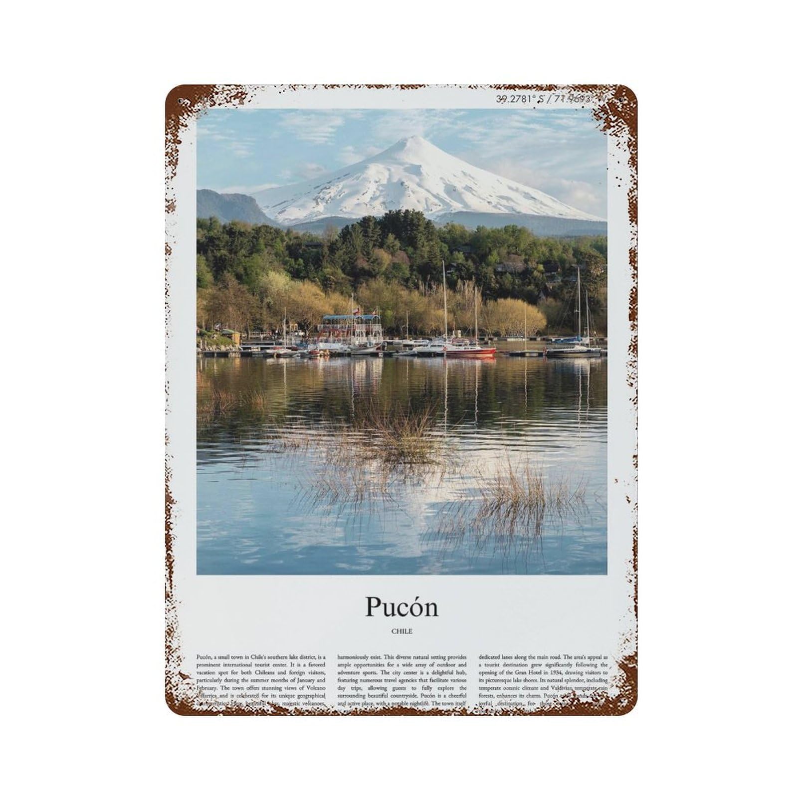 xiaoxiaoshen Pucon Chile City Scenery Wall Decor Art Metal Tin Poster Modern Home Decor Art Home Bar Shop Decorations Vintage Sign 40x30cm
