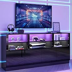 GOOBED TV Stand for 75/70 Inch TV, Modern LED Entertainment Center with Storage, Modern High Glossy Media Console Cabinet for Living Room, Grey