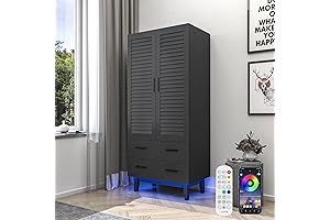 2-Door Wardrobe Closet Cabinet with Drawers and LED Lights