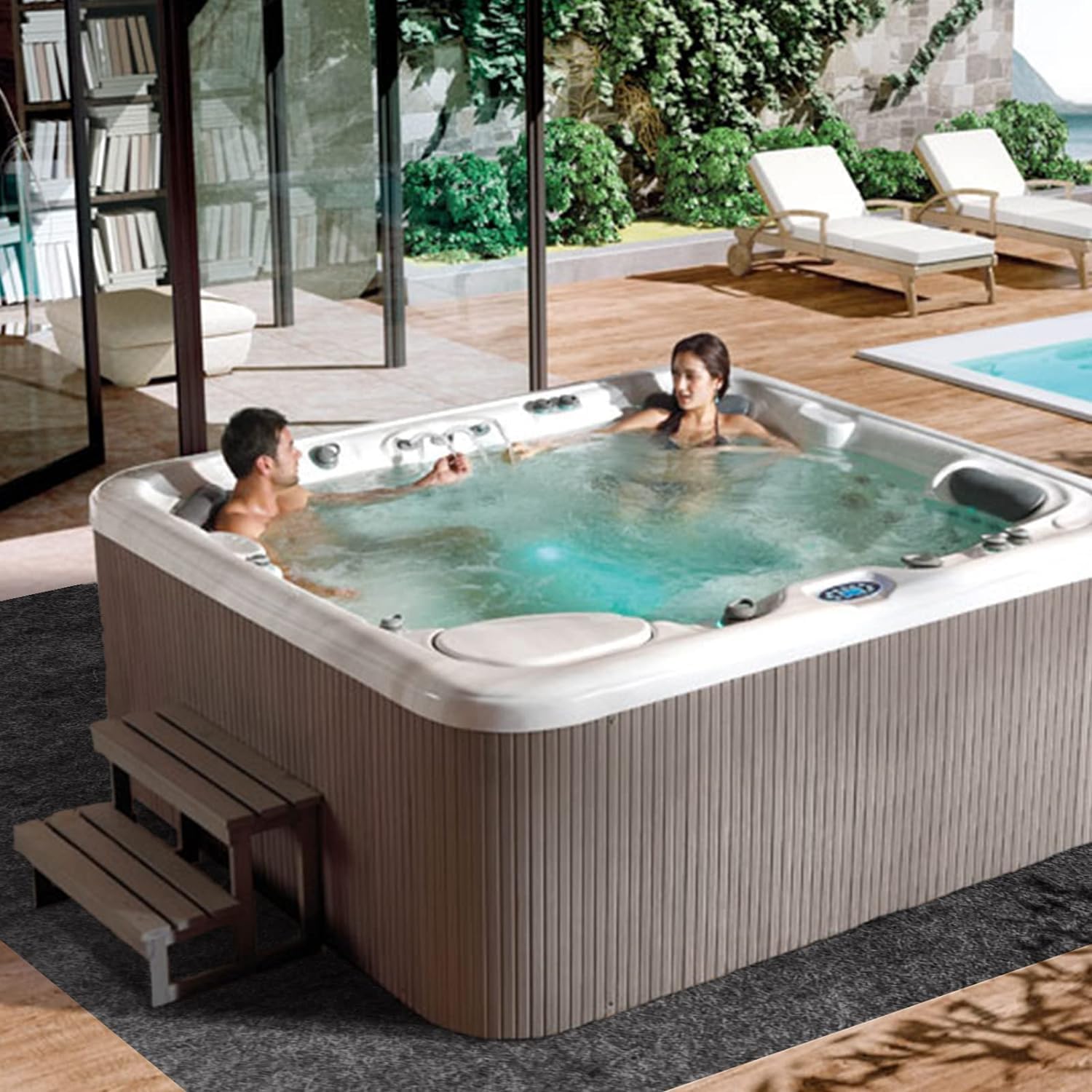 Grand tapis de sol gonflable pour jacuzzi de 188 x 183 cm, antidérapant, imperméable, protection du sol, protection de sol pour jacuzzi, protège les jacuzzis de l'usure, convient pour l'extérieur et