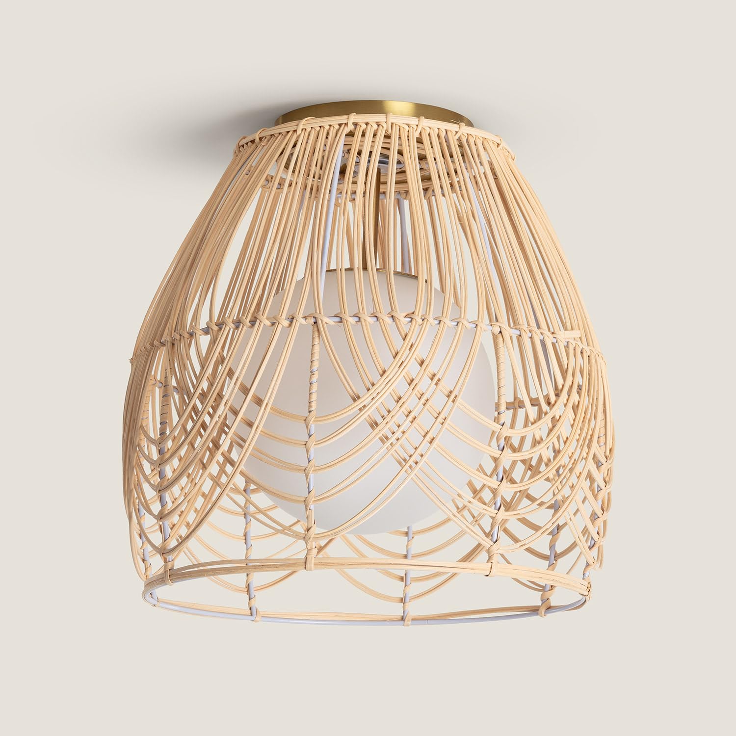 LEDKIA Plafón de Techo Ratán y Cristal Bagrat Natural | Ideal para Cocina, Comedor, Habitación